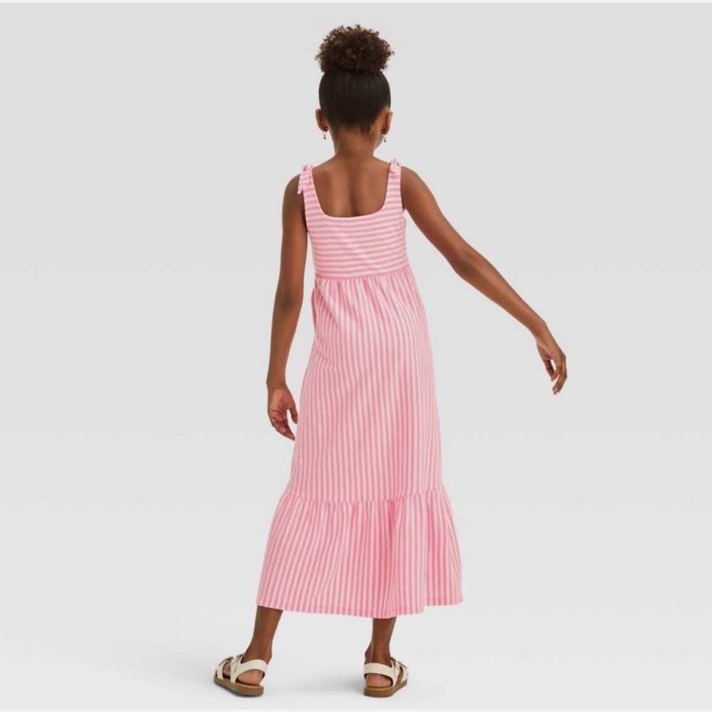 Girls' Striped Knit Maxi Dress - Cat & Jack™ Neon Pink L 10/12 - Picture 2 of 6